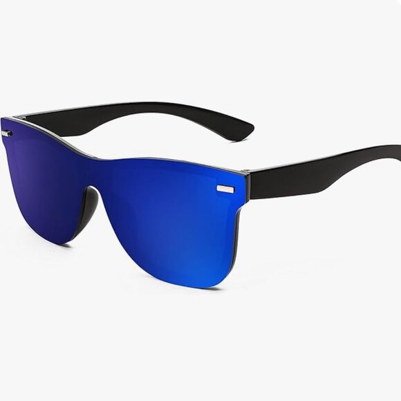 Rimless Mirrored One Piece Lens Sunglasses Reflective Sunglasses Blue Lenses - Picture 1 of 7